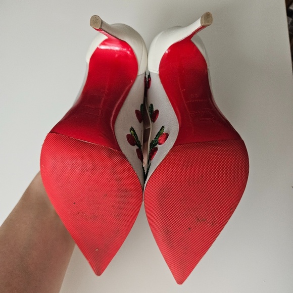 Embroidered Ivory White Cherry Sequin Louboutins Size 36 - Picture 5 of 7